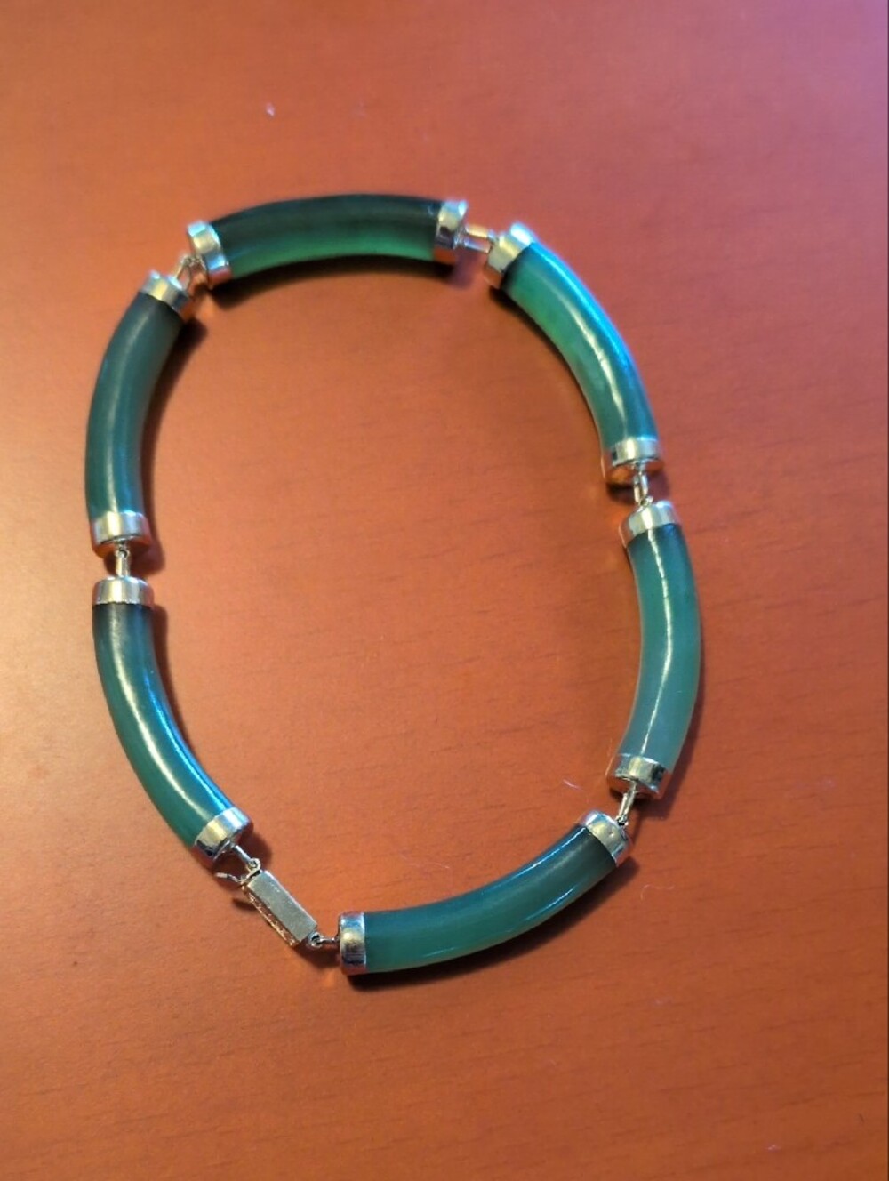 Green Jade Bracelet with 14k gold - Picture 2 of 12